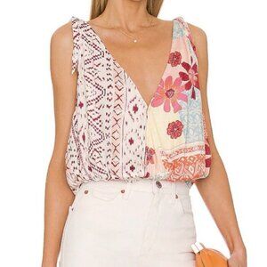 Free People Tied To You Floral Print Surplice Boho Tank Top Tropical Combo
